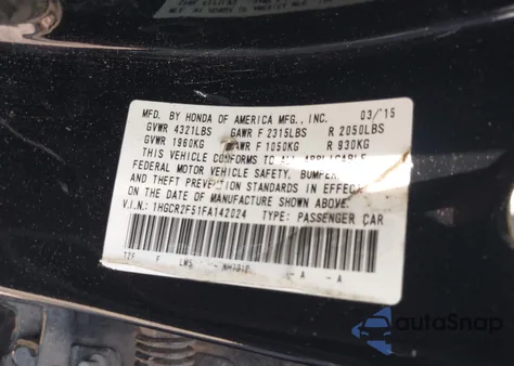 2015 Honda Accord Sport z USA, uszkodzony, nr VIN 1HGCR2F51FA142024